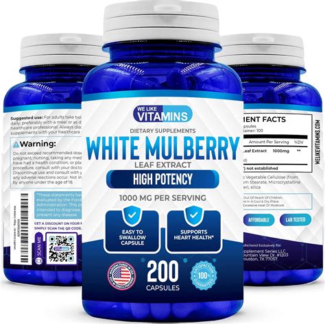 Amazon We Like Vitamins White Mulberry 1000mg 200 Vegan Capsules