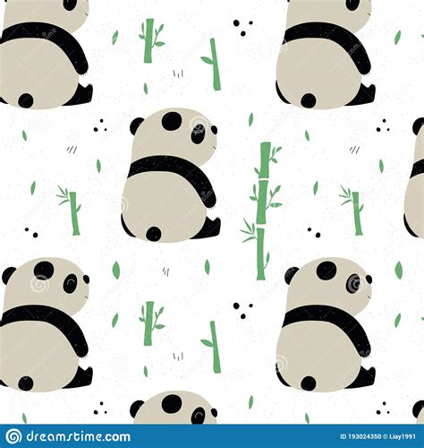 Diseño Liso Y Sin Costura Con Pandas Dibujados a Mano Ilustración del