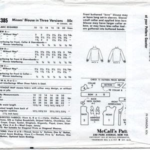 1960 S Mccall S 7385 Pussy Bow Blouses Pattern Bust 31 Etsy