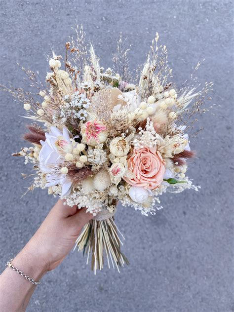 Dried Flowers Wedding Bouquet Boho And Rustic Bridal Bouquet Etsy