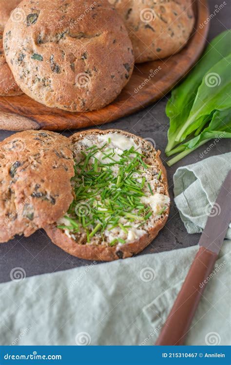 Healthy Whole Grain Buns With Wild Garlic Stock Image Image Of Fiber