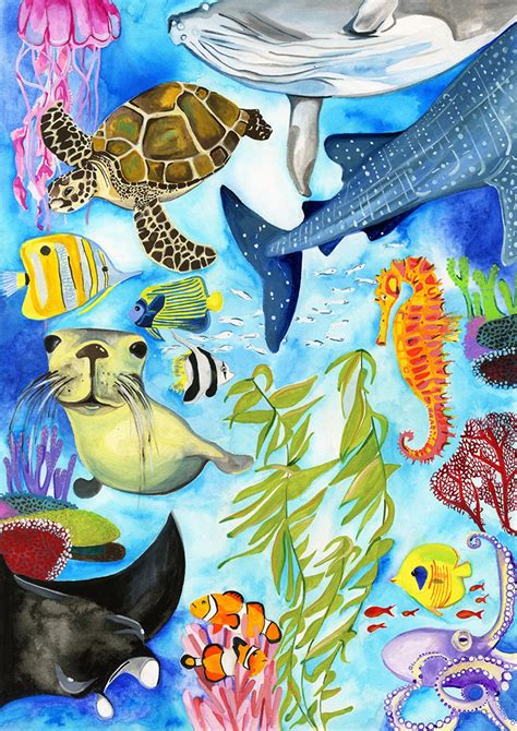 Ocean Sea Creatures Underwater Watercolour Fine Art Print - Etsy