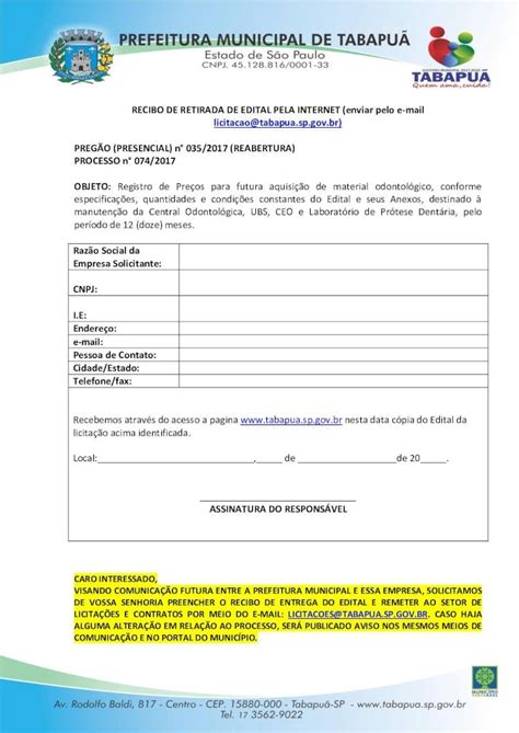 PDF RECIBO DE RETIRADA DE EDITAL PELA INTERNET Enviar Dentro Dos