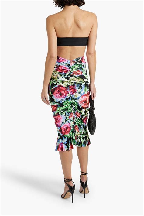 Norma Kamali Ruched Floral Print Stretch Jersey Midi Skirt The Outnet