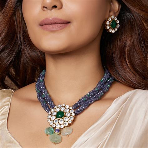 Joules By Radhika Blue And Green Kundan Polki Necklace Set Buy Joules