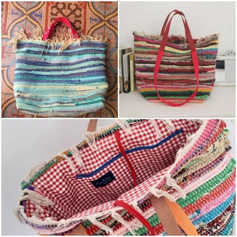 Boho Chic Tapetes De Trapilho Sacolas Bolsas Artesanais De Tecido