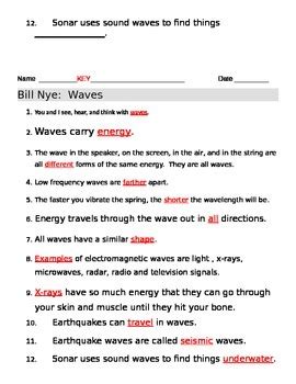 Bill Nye Waves Video Guide Sheet By Jjms TPT