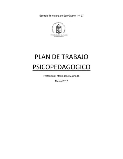 PLAN DE Trabajo Psicopedagogico Escuela Teresiana De San Gabriel N