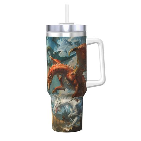 Rocae Red Blue Dragon Battle Epic For 40OZ Ice Bully With Handle Keeps Drinks Hot Or Cold For