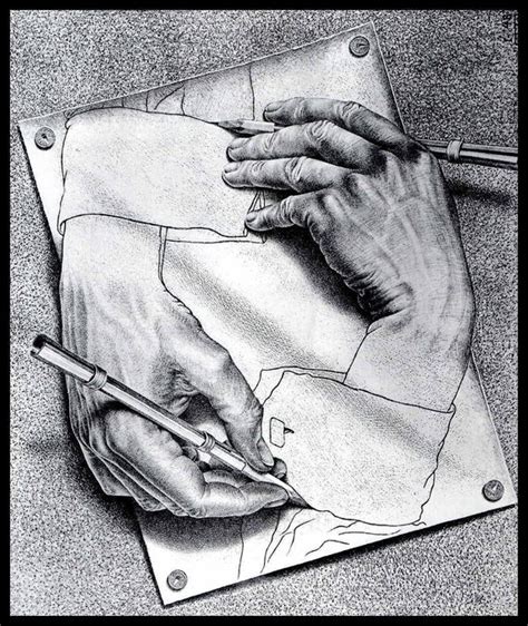 M C Escher Print Escher Art Drawing Hands Circa 1948 Vintage