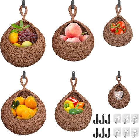 Amazon 6 Pcs Jute Hanging Fruit Baskets For Kitchen Bohemian