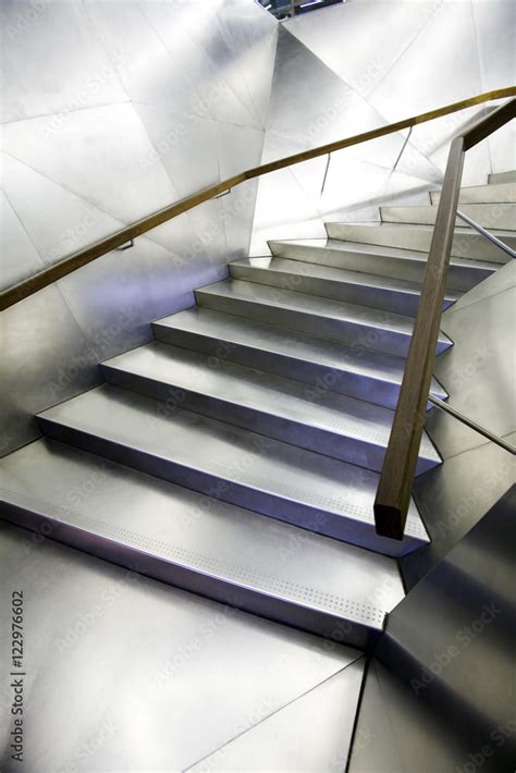 Stainless Steel Staircase In The Entrace To Caixa Forum Building