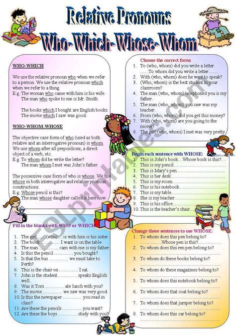 Relative Pronouns When To Use Who Which Whose Whom Elementary