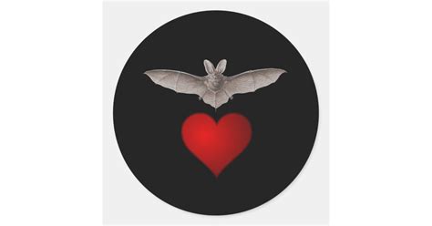 Batty Bat Love Grey Bat With Red Heart On Black Classic Round Sticker