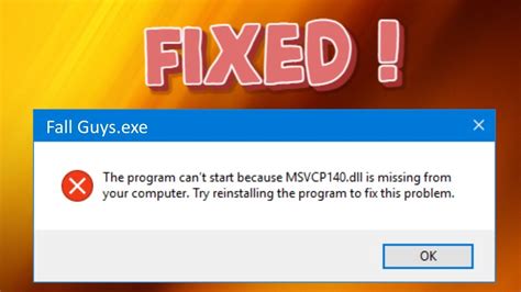 How To Fix Msvcp Dll Missing In Fall Guys Youtube