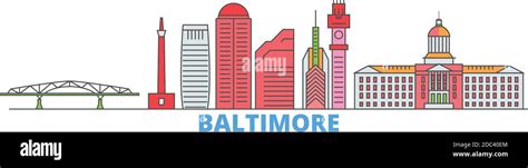 United States Baltimore Line Cityscape Flat Vector Travel City