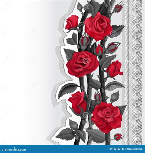 Tarjeta Con Rosas Rojas Y Negras Y Cadenas De Plata Ilustración del