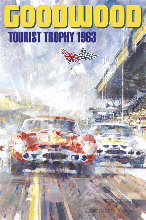 An Advertisement For The Goodwood Tourist Trophy Featuring Two Cars On