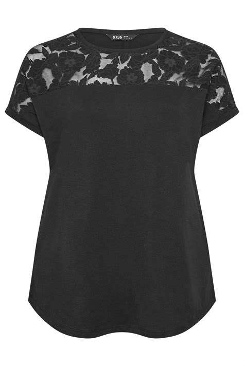 Yours Plus Size Black Floral Mesh T Shirt Yours Clothing