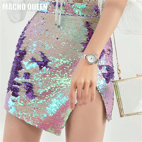 Summer Holographic Iridescent Sequin Split Skirt Rave Festival Clothes