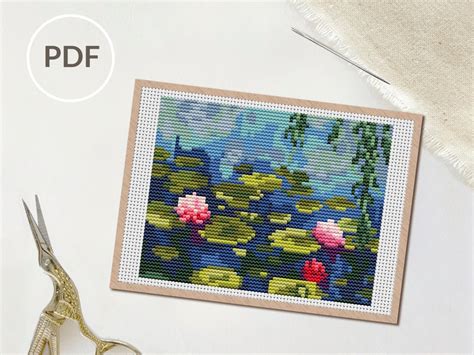 Water Lilies Cross Stitch Pattern Claude Monet Inspired Etsy