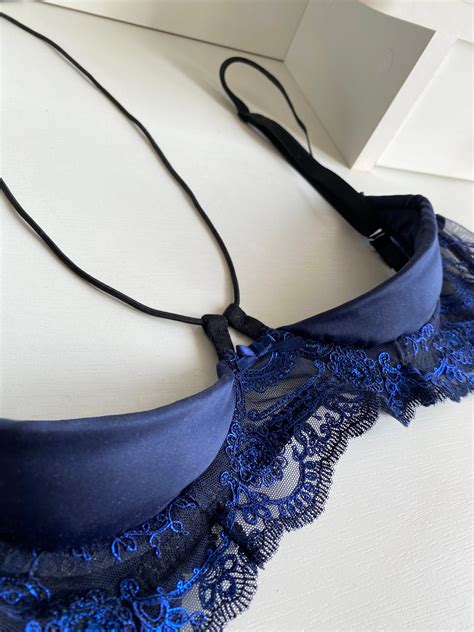 Blue Bra Quarter Cup Bra Open Cup Bra Sheer Bra Sexy Bra Lace Bra