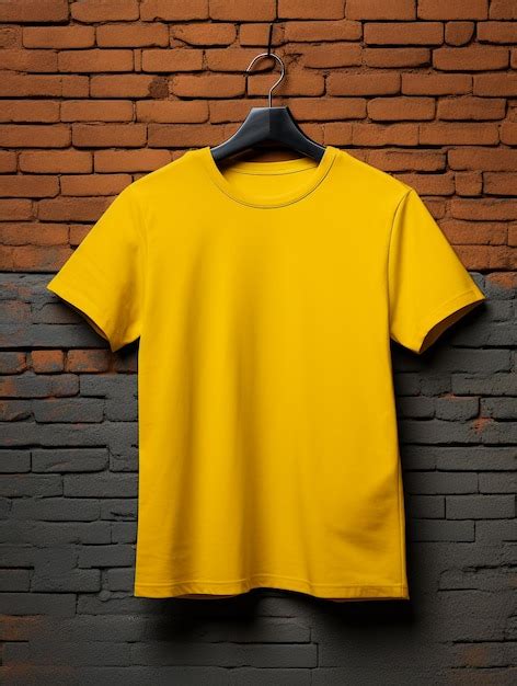 Premium Photo Blank Yellow Tshirt Against Brick Wall