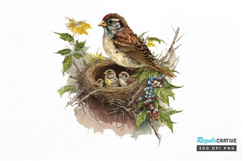 Watercolor Sparrow S Nest Clipart Png Graphic By Regulrcrative