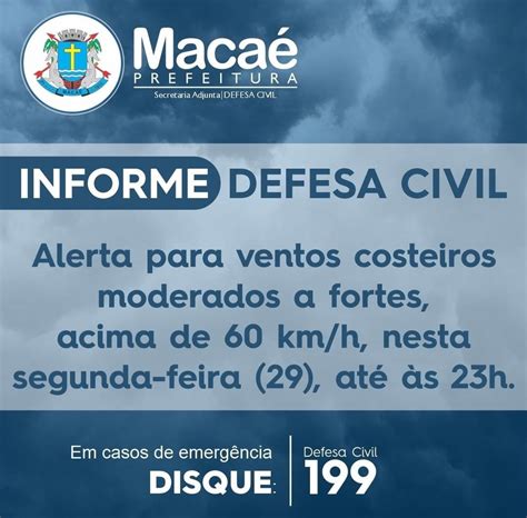 Defesa Civil emite alerta sobre ventos fortes em Macaé ErreJota Costa