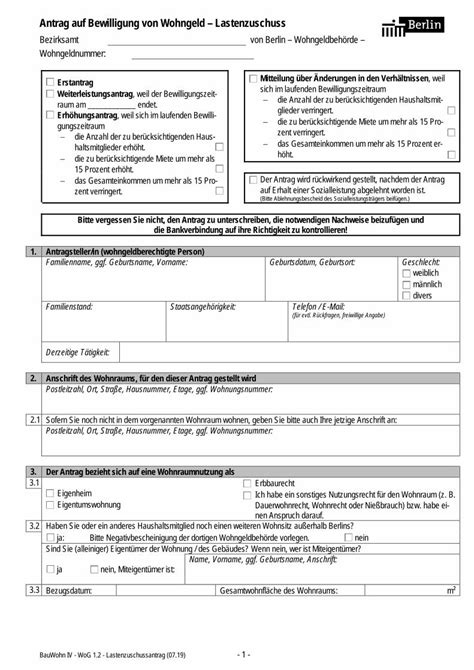 Pdf Antrag Auf Bewilligung Von Wohngeld Lastenzuschuss