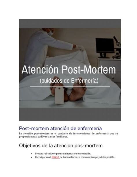 Resúmenes de Atención post mortem Descarga apuntes de Atención post