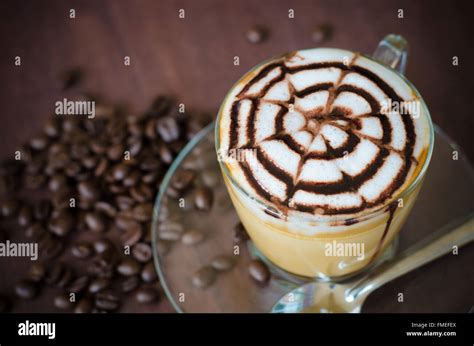 A Glass Of Hot Latte Art Coffee Stock Photo Alamy