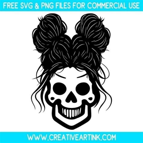 Messy Bun Skull Svg And Png Clipart Images Free Download Free Svg Files