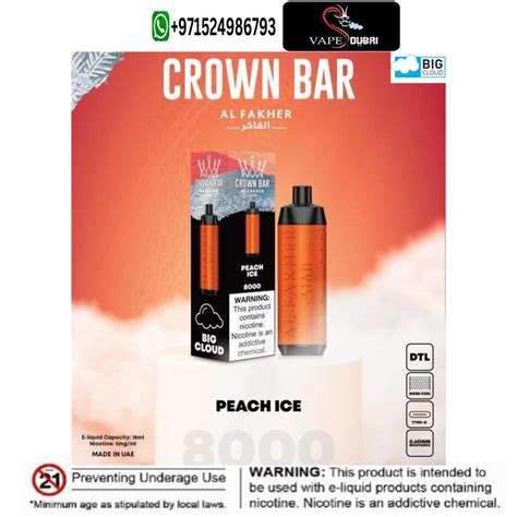 Al Fakher Peach Ice Crown Bar 8000 BIG CLOUD Disposable Vape Smoke