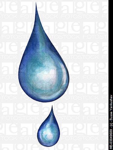 Illustration, drops, graphics, drawing, watercolor, wetness, water-drops, raindrops, two, blue ...