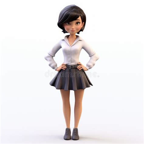 Charming Anime Style 3d Model Portrait Of A Woman In Skirt And White