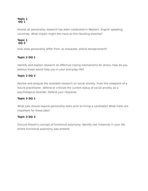 Psy255 DQ And Assignment Topic 1 DQ 1 Almost All Personality Research