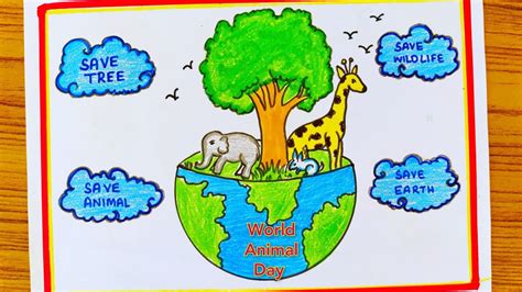 world animal day drawinganimal day posteranimal day poster drawing