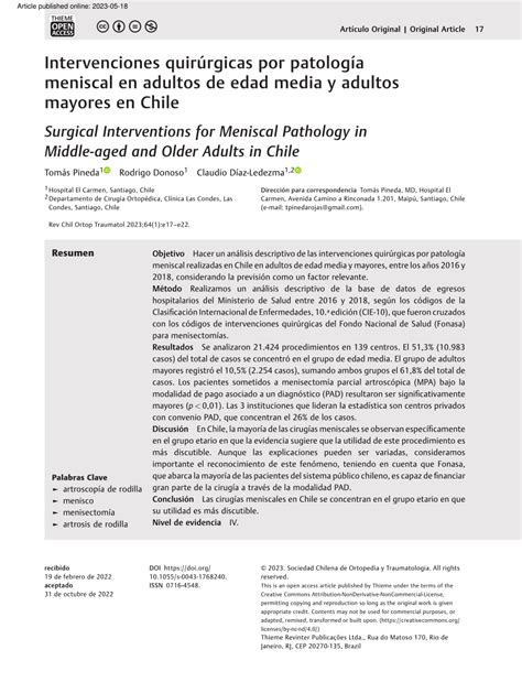 PDF Intervenciones quirúrgicas por patología meniscal en adultos de