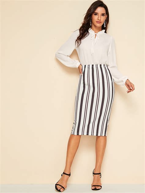 SHEIN Clasi Striped Pencil Skirt SHEIN UK