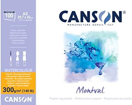 CANSON Montval Bloc 100 Feuilles Papier Aquarelle Grain Fin A3