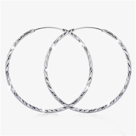 Sterling Silver Diamond Cut Hoop Earrings Large At Warren James