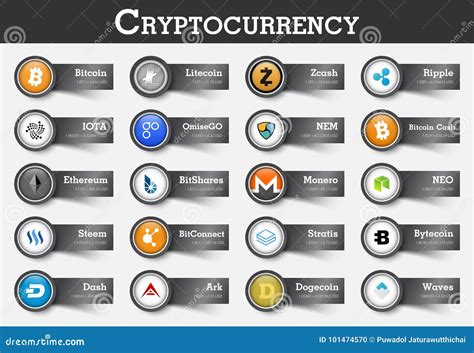 Set Of Cryptocurrency Icon And Label With Value Vector Editorial