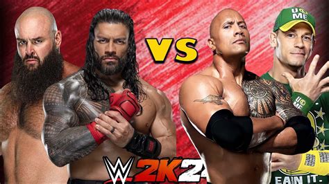 Team Roman Reigns and Brown Strowman VS Team John Cena and Rock WWE ...