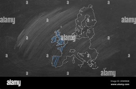 European Union Chalk Drawn And Animated Map With Flag Stock Video