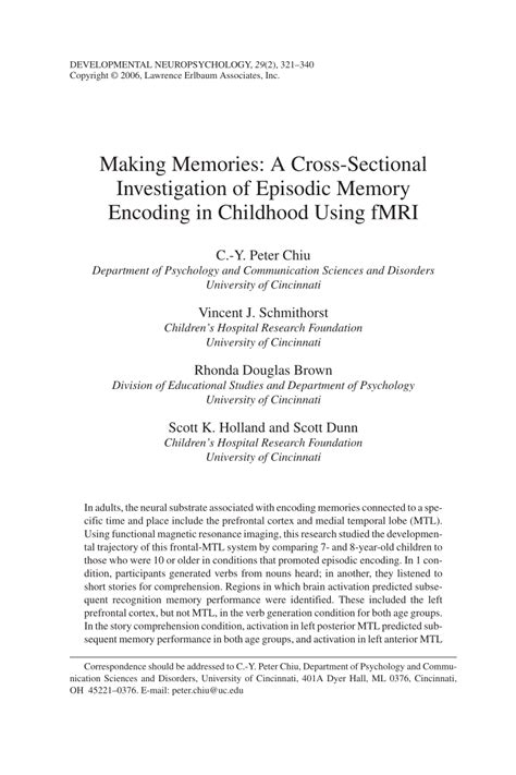 Pdf Making Memories A Cross Sectional Investigation Of Episodic