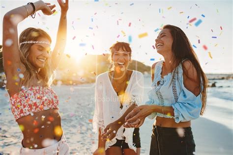 Three Young Women Having Fun At Beach Party Jacob Lund Photography