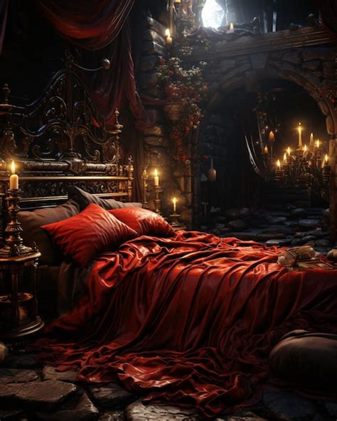 Premium Ai Image Bedroom Of A Evil Castle In Black And Red Blood