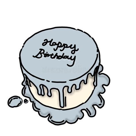 Conceptual Blue Birthday Cake with Happy Birthday Typography Stock ...