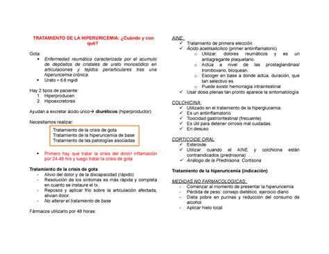 2 Tratamiento De La Hiperuricemia Resumen TRATAMIENTO DE LA